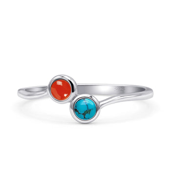 New Design Thumb Ring Round Oxidized Statement Fashion Band Simulated Turquoise & Carnelian 925 Sterling Silver